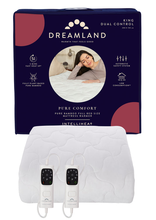 dreamland heated underblanket with dual controllers and packaging