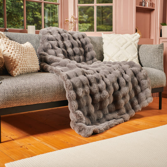 Hygge Days Luxury Faux Fur Warming Throw - Cloudy Supersoft Grey Faux Fur