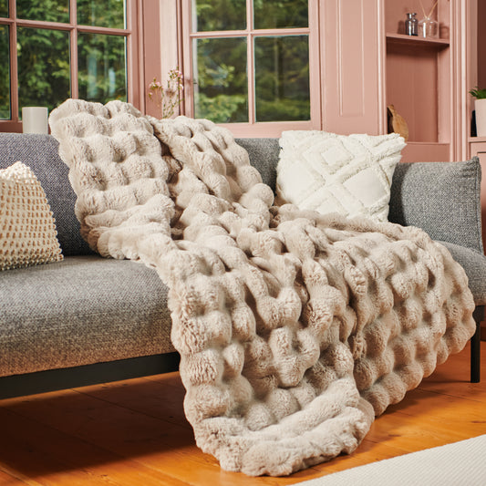 Hygge Days Luxury Faux Fur Warming Throw - Cloudy Supersoft Mocha Faux Fur